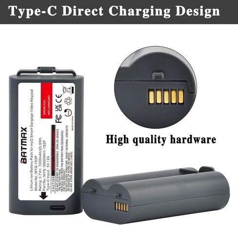Batmax 1Pack USB-C بطارية ليثيوم أيون قابلة للشحن للوحة مفاتيح فيديو myQ Smart Garage، 7000 مللي أمبير، 3.7 فولت in Kuwait