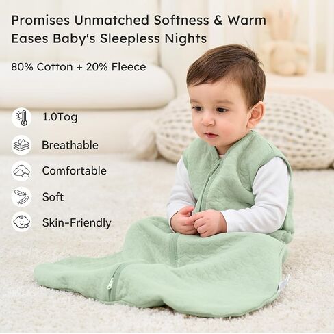 Unnivoll Baby Sleep Sack 18-24 Months 1.0 Tog Baby Wearable Blanket Cotton Sleeping Sack Quilted Baby Sleep Bag with 2-Way Zipper for Toddler Infant Green in Saudi Arabia