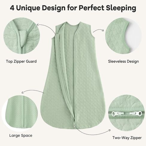 Unnivoll Baby Sleep Sack 18-24 Months 1.0 Tog Baby Wearable Blanket Cotton Sleeping Sack Quilted Baby Sleep Bag with 2-Way Zipper for Toddler Infant Green in Saudi Arabia