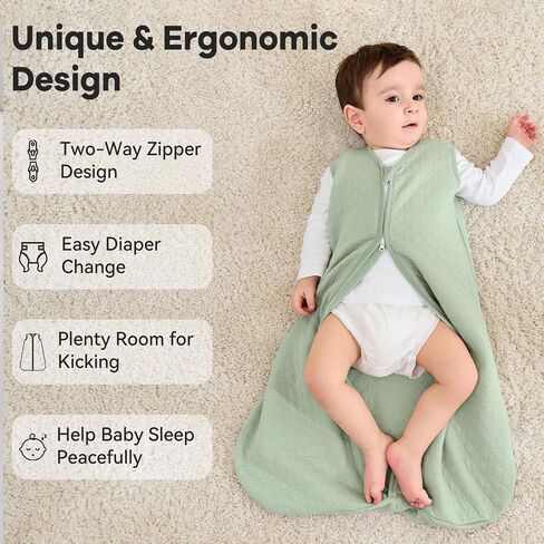 Unnivoll Baby Sleep Sack 18-24 Months 1.0 Tog Baby Wearable Blanket Cotton Sleeping Sack Quilted Baby Sleep Bag with 2-Way Zipper for Toddler Infant Green in Saudi Arabia