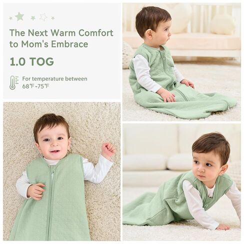 Unnivoll Baby Sleep Sack 18-24 Months 1.0 Tog Baby Wearable Blanket Cotton Sleeping Sack Quilted Baby Sleep Bag with 2-Way Zipper for Toddler Infant Green in Saudi Arabia