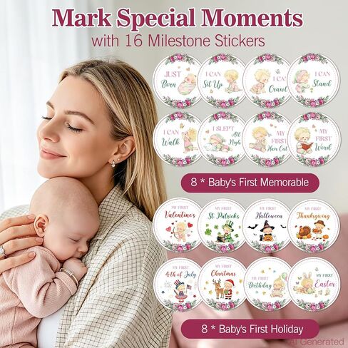 Monthly Milestone Blanket for Baby Girl Growth Chart Gift | Soft Age Month Blanket with 16 Holiday Stickers Newborn Photo Prop Nursery Decor Bliss Baby Gift Floral Peony Theme 60"x40" in Saudi Arabia
