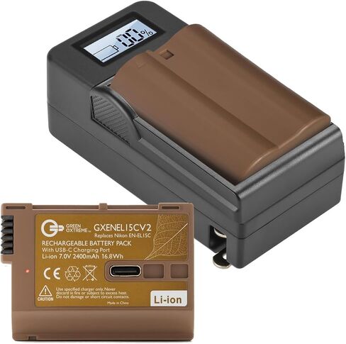 Green Extreme 2X EN-EL15c 16.8Wh 7V 2400mAh Lithium-Ion Battery, Bundle with Compact Smart Charger 2X Smart Charger Plate in Saudi Arabia