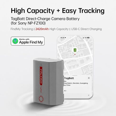 FALCAM TagBatt NP-FZ100 Battery for Sony Cameras, Apple Find My Certified, 2420mAh USB-C Rechargeable Camera Battery, Full Decoding, Compatible with Sony A7 IV/A7R V/A7S III/A6700/FX3/FX30/ZV-E1 in Kuwait