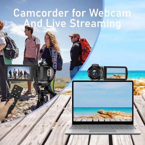 4K Video Camera Camcorder, 56MP 16X 270° Rotation Touchscreen WiFi IR Night | Camcorder Camera with 32GB Card Remote Control 2 Batterie LED Fill Light 3" IPS Touchscreen, Support of HD output Ext Mic in Kuwait
