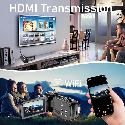 4K Video Camera Camcorder, 56MP 16X 270° Rotation Touchscreen WiFi IR Night | Camcorder Camera with 32GB Card Remote Control 2 Batterie LED Fill Light 3" IPS Touchscreen, Support of HD output Ext Mic in Kuwait