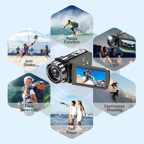 4K Video Camera Camcorder, 56MP 16X 270° Rotation Touchscreen WiFi IR Night | Camcorder Camera with 32GB Card Remote Control 2 Batterie LED Fill Light 3" IPS Touchscreen, Support of HD output Ext Mic in Kuwait