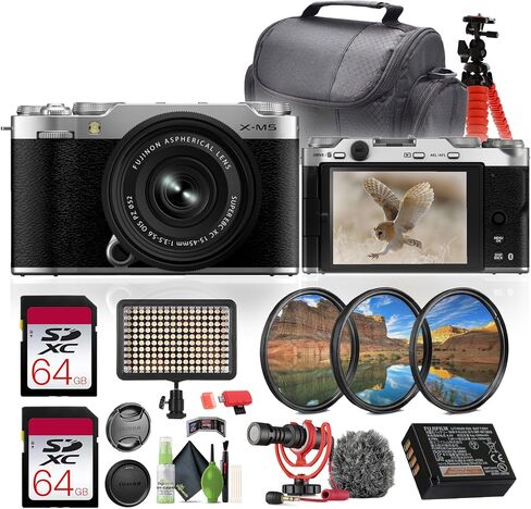 كاميرا FUJIFILM X-M5 مع عدسة مقاس 15-45 مم f/3.5-5.6 (فضية) وحزمة ميكروفون | للتصوير الفوتوغرافي والفيديو وصناعة المحتوى | تكبير القوة | تتضمن بطاقتي ذاكرة بسعة 64 جيجابايت، وميكروفون مثبت على الكاميرا، وإضاءة LED in Kuwait
