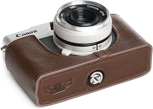 حافظة Canonet 28، حافظة نصف كاميرا مصنوعة يدويًا من الجلد الطبيعي الأصلي لكاميرا Canon Canonet 28 Film مع حزام يد (قهوة) in Kuwait