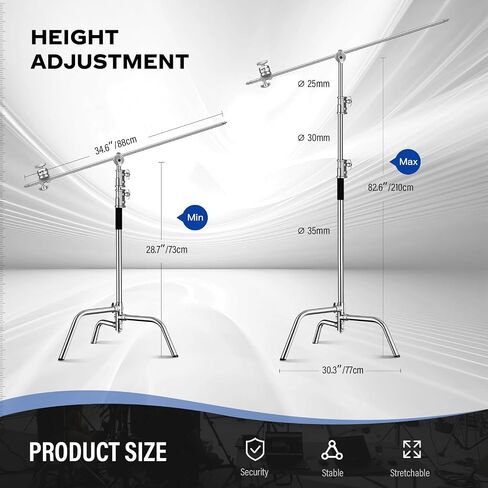 2 Pack Stainless Steel Photography Light Stand 6.9ft/210cm with Holding Arm Sandbag Grip Head Heavy Duty C Stand Sturdy for Photography Studio Video Monolight Softbox Shooting?Black? in Kuwait