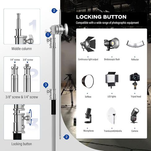 2 Pack Stainless Steel Photography Light Stand 6.9ft/210cm with Holding Arm Sandbag Grip Head Heavy Duty C Stand Sturdy for Photography Studio Video Monolight Softbox Shooting?Black? in Kuwait