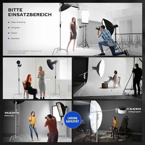 2 Pack Stainless Steel Photography Light Stand 6.9ft/210cm with Holding Arm Sandbag Grip Head Heavy Duty C Stand Sturdy for Photography Studio Video Monolight Softbox Shooting?Black? in Kuwait