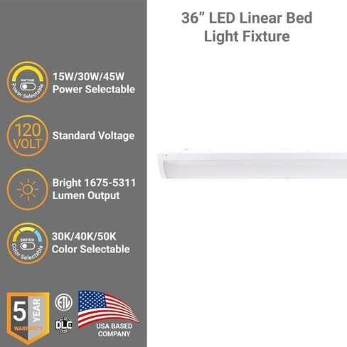 Diodesy- 36-Inch LED Linear Bed Light Fixture 3-Way Switching (Up/Down) 15W/30W/45W Color Selectable 30K/40K/50K 1675-5311 Lumens Dimmable 116° Beam Angle ETL Listed- for Office Shop School Market in Kuwait