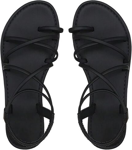 GORGLITTER Women's Strappy Flat Sandals Gladiator Thong Slide Sandals | Dressy Ankle Strap Sandals, Open Toe, Summer Beach Vacation Going Out Shoes in Kuwait