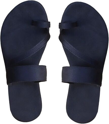 RoseSeek Women Toe Loop Strappy Thong Open Dressy Strappy Suede Flat Sandal | Comfy Slides for women, for Beach Vacation, for Casual Summer, Retro Round Flip Flops Shoes in Kuwait
