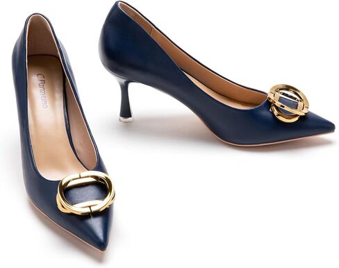C.Paravano Women's Pumps | Women Heels Closed Toe | Pumps Shoes Women | Chic Pointed Toe Design | Comfort Heels(Navy,Size 10.5) in Saudi Arabia