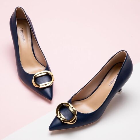 C.Paravano Women's Pumps | Women Heels Closed Toe | Pumps Shoes Women | Chic Pointed Toe Design | Comfort Heels(Navy,Size 10.5) in Saudi Arabia
