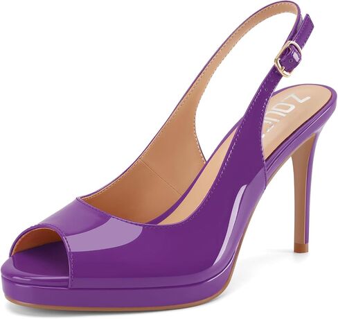 Z.Oufeier Women's Platform Stiletto Heels Slingback Black Peep Toe Pumps | Patent Leather,Buckle Strap,Wedding Dressy,Office Shoes 3.9 Inch in Saudi Arabia