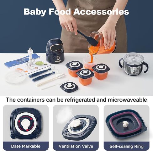 Baby Food Maker, Puree Blender Set with 600ml & 300ml Glass Bowls | Makes Smooth Baby Puree from Fruit, Meat & Vegetables, Includes Matching Baby Food Storage Containers, Baby Essentials in Saudi Arabia