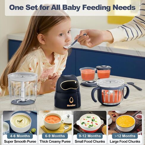 Baby Food Maker, Puree Blender Set with 600ml & 300ml Glass Bowls | Makes Smooth Baby Puree from Fruit, Meat & Vegetables, Includes Matching Baby Food Storage Containers, Baby Essentials in Saudi Arabia