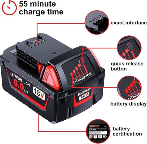 2 Pack | 18 Volt Battery 6.0Ah, Compatible with M-18 Battery Charger and 18V Cordless Power Tools (48-11-1860) in Saudi Arabia
