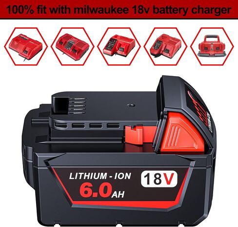 2 Pack | 18 Volt Battery 6.0Ah, Compatible with M-18 Battery Charger and 18V Cordless Power Tools (48-11-1860) in Saudi Arabia