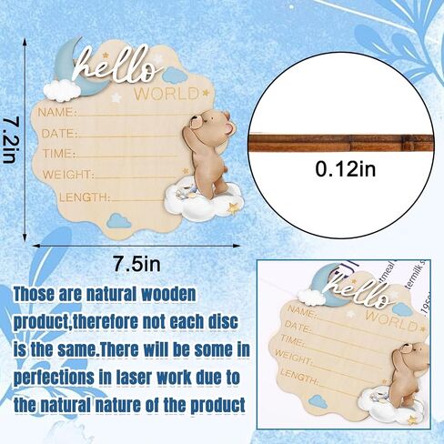 FYSUIMU Bear Theme Birth Announcement Sign Hello World Newborn Sign Cute Blue Bear Newborn Milestone Wooden Board for First Birthday Baby Shower Photo Prop Keepsake in Kuwait