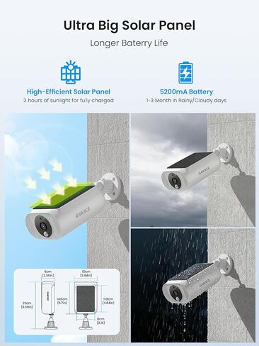 Solar Security Camera, Wireless Security Camera Outdoor, 2K with Integrated Solar Panel, 2.4/5 GHz Wi-Fi, for Surveillance, Need SD Card(NOT Included) Cloud Storage is Optional(Need Charge) in Kuwait