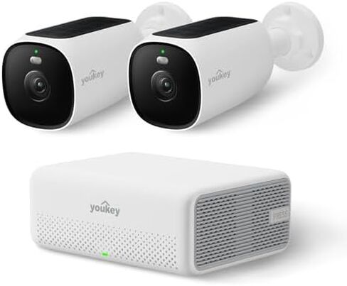youkey 4K Solar Security Cameras Wireless Outdoor, 2-Cam Kit, 24/7 AOV Continuous Recoding, Home Security System with Solar Panel, Free Face Recognition AI, Expandable Local Storage, No Monthly Fee in Kuwait