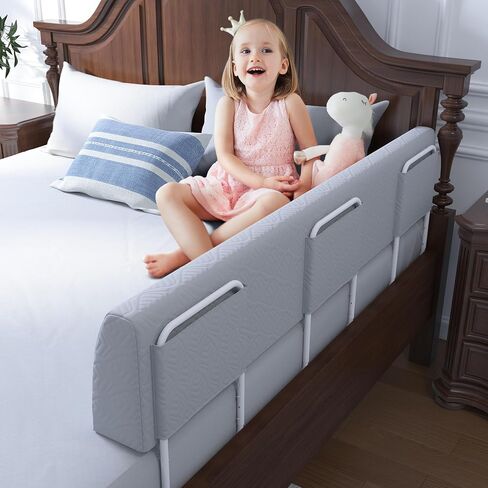 FigTime Bed Bumper for Toddlers, Foam Bed Rail for Toddlers, Toddler Bed Rail Bumper, Soft Safety Bed Guard Rail for Kids, Bed Side Rail for Twin, Full, Queen & King Beds (Grey, 51", 3-Bracket) in Saudi Arabia