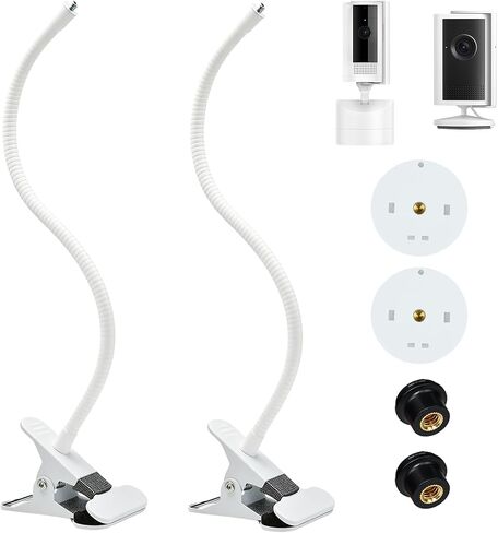 2Pack Clip Mount Compatible with Ring Indoor Cam Plus/Indoor Camera 2nd Gen | Pan-Tilt Indoor Cam Flexible Clamp Stand Bracket,1/4 Threaded Holder for Desk,Crib,Nursery,Pillars,40cm Gooseneck Arm,White in Saudi Arabia