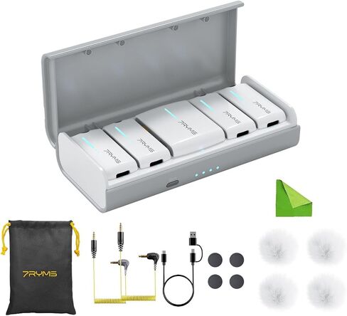 7RYMS iRay DW40 Wireless Lavalier Microphone for Interview Video Vlog-White | with Four Transmitters One Charging Case Support AI Denoise, 48kHz/24bit Recording for Podcasting Live Streaming in Saudi Arabia