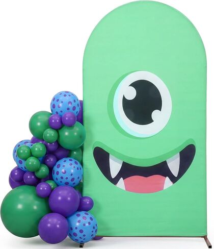 7.2ft Monster Anime Movie Theme Arch Backdrop Cover 2 Sided Round Top Monster Themed Spandex Fitted Stretchy Arch Stand Cover for Cartoon Birthday Party Ceremony Banquet Background Decor in Saudi Arabia