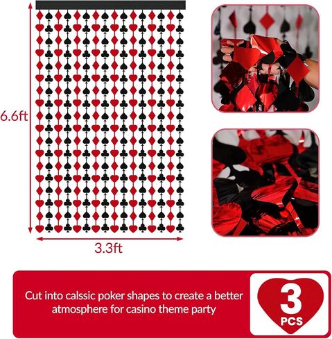 Casino Tinsel Foil Fringe Backdrop Curtains Party Decorations | 3 PCS, 3.3 x 6.6 ft Poker Party Decorations for Wall＆ Door, Decor for Vegas, Poker Night, Birthday or Bachelorette Events in Saudi Arabia
