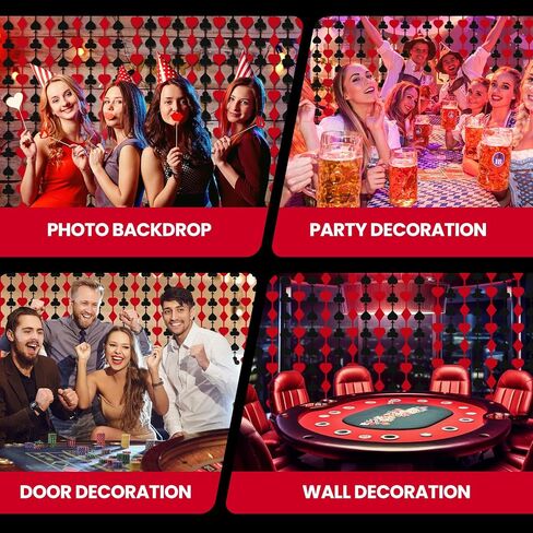 Casino Tinsel Foil Fringe Backdrop Curtains Party Decorations | 3 PCS, 3.3 x 6.6 ft Poker Party Decorations for Wall＆ Door, Decor for Vegas, Poker Night, Birthday or Bachelorette Events in Saudi Arabia