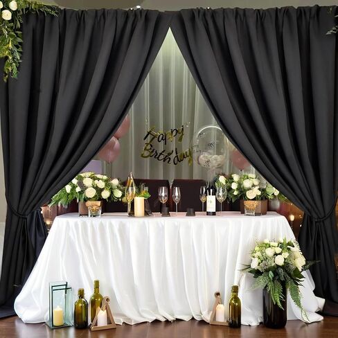 10x10ft Black Backdrop Curtain with Rod Pockets, Wrinkle Free Backdrop Curtains for Parties, for Wedding Birthday Party Decorations Background for Photography 5x10ft, 2 Panels in Saudi Arabia
