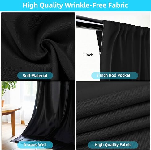 10x10ft Black Backdrop Curtain with Rod Pockets, Wrinkle Free Backdrop Curtains for Parties, for Wedding Birthday Party Decorations Background for Photography 5x10ft, 2 Panels in Saudi Arabia