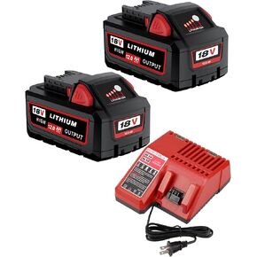 2Pack 18V 12.0Ah Batteries and Charger Combo Replacement for Milwaukee M-18 | Compatible with Milwaukee Battery Lithium Ion 48-11-1880 48-11-1860 48-11-1850 and 18 Volt Cordless Power Tools in Kuwait