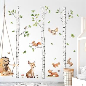 Tanlaby Large White Birch Tree Wall Decals Forest Animals Wall Stickers Woodland Trees Wall Decals Deer Fox Sticker Art Decor for Baby Nursery Boys Kids Toddler Bedroom Playroom Classroom in Saudi Arabia