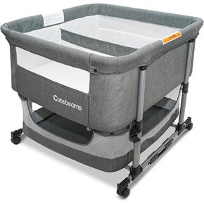 Twin Bassinet for 2 Babies, Bedside Double Bassinet for Twins | 4 In 1 Portable Adjustable Rocking Bassinet for Baby with Mosquito Net and Storage Basket, Luxury Mattress (Grey) in Saudi Arabia
