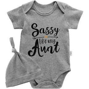 Baby Twins Bodysuit Sassy Like My Aunt Newborn Baby Unisex Infant Romper Fun Outfit With Hat Set in Kuwait