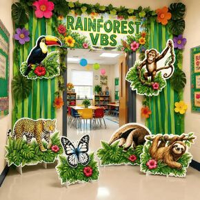 6 Pcs Rainforest Falls VBS Decorations, Extra Large Animal Standups Corrugated Plastic Safari Jungle Decor, Waterproof Rainforest Decorations for Church Classroom Party Photo Booth Props in Kuwait