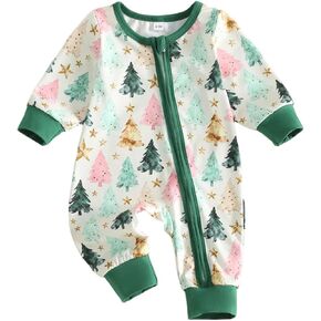 Christmas Baby Clothes Newborn Santa Zipper Romper Jumpsuit | My First Christmas Baby Girl Boy Outfit Newborn Santa Claus Jumpsuit Romper Cute One Piece Zipper Romper Fall Winter Clothes in Kuwait