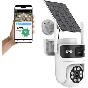 6MP Dual Lens Solar Security Cameras Wireless Outdoor, AOV 24/7 Recording | Cameras for Home Security with 360° View, APP Alarm, Auto Tracking, Night Vision, Dual-Band WiFi, IP65, 8W Solar Panel in Saudi Arabia