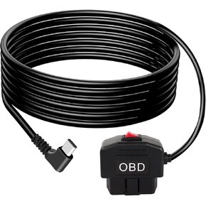 OBDII Power Cable for Dash Camera Type C USB OBD2 Adapter | Hardwire Charger Cable for 24 Hours,Acc Two Mode with Switch Button Protection 11.6-36V to 5V/3A ,Right Angle (3.5M/11.5") in Saudi Arabia