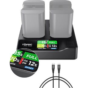 Accsoon Toprig Battery Charger 4-Channel PD60W Fast Charging with LCD Display, Compatible with Canon EOS EOS R5, R6 Mark II, 5D 6D 7D Mark II III IV, 60D 70D 80D DSLR Camcorder (LP-E6 Battery Charger) in Kuwait