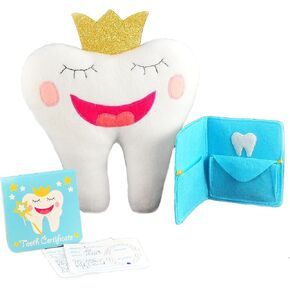 Tickle & Main Tooth Fairy Pillow Kit - 3-Piece Set, 9 x 8 in Felt Cover - Holder Pocket, Interactive Notepad & Photo Pouch - Boys Kit & Gifts for Girls Ages 5-10 in Saudi Arabia