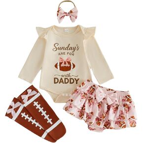 Baby Girl Football Outfit Romper Shorts Bow Headband Socks Set | Baby Football Outfit, Newborn Football Outfit Girl, Football Baby Clothes, Football Game Day Clothes, Newborn Infant Girl in Kuwait