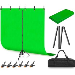 Jiang&Rong Green Screen Backdrop Stand Kit 5x10FT with Reverse Folding Base | Portable T-Shape Background Stand for Photography, Streaming, Video Recording, Includes Carry Bag & 6 Clamps in Kuwait