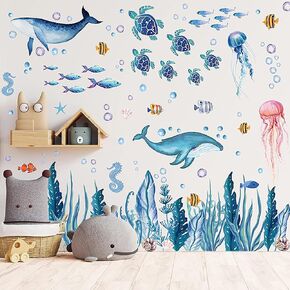 142 Piece Ocean Wall Decals for Kids Rooms, Under The Sea Nursery Stickers with Whales Turtles, Peel and Stick Wallpaper Alternative for Baby Children's Room Decor in Saudi Arabia